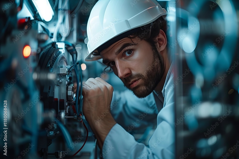 Aufkleber engineer struggling with headaches on automated semiconductor assembly line