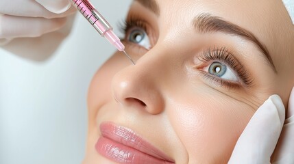 Happy client admires her glowing skin in the mirror after a rejuvenating facial treatment at a spa during daylight hours