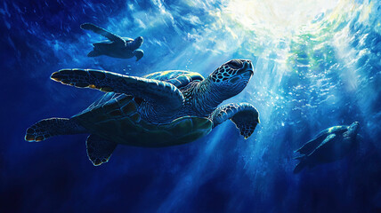 Naklejka premium turtle swimming