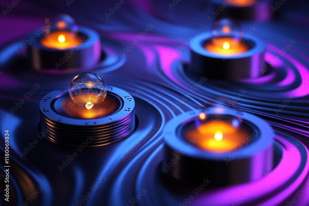 Poster creatively illuminated spheres on a textured surface in a vibrant color scheme