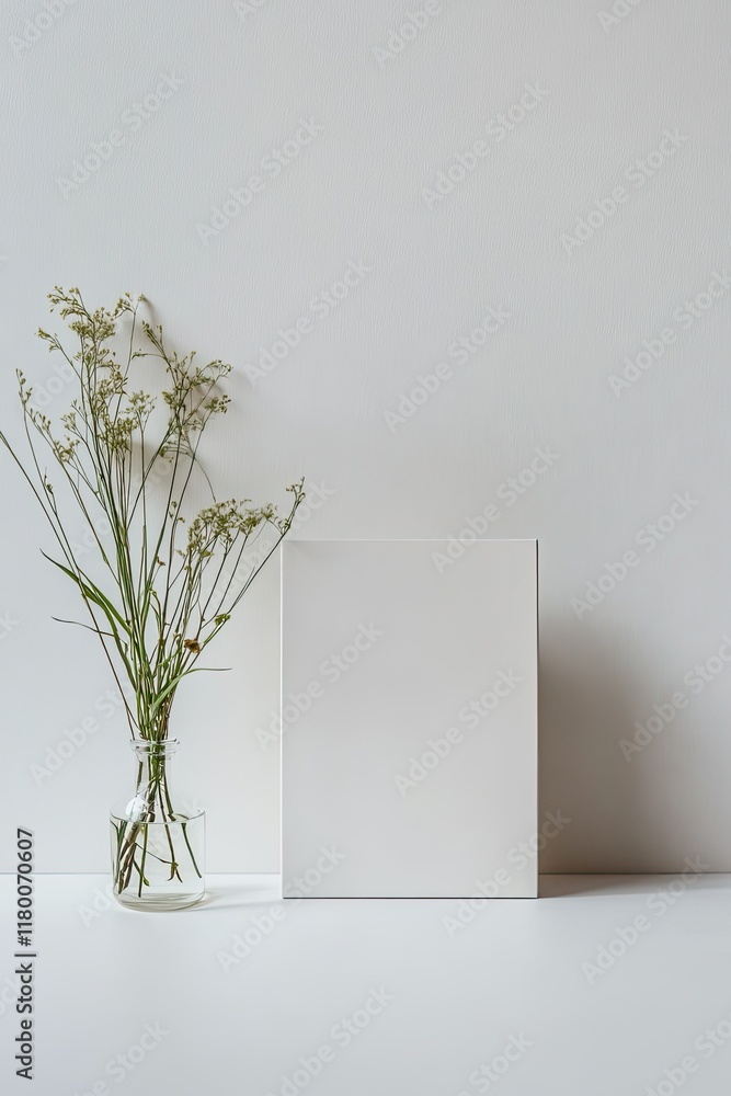 Poster minimalist package design mockup on clean white background with copy space for branding or text