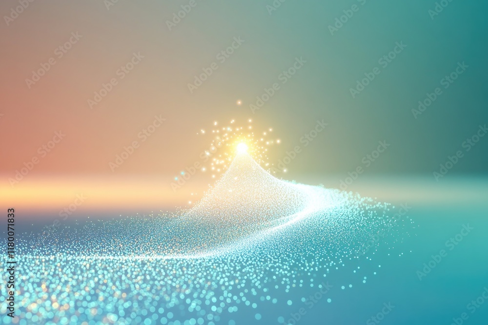 Poster single glowing data point expanding into clean network set on smooth gradient background symbolizing