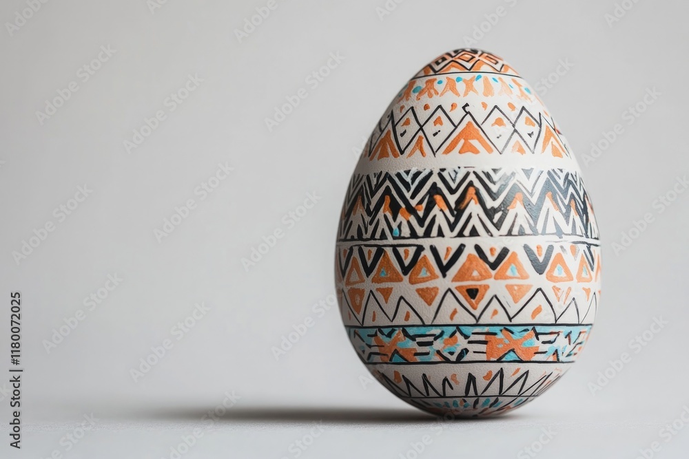 Aufkleber single painted egg with intricate geometric patterns resting on light gray solid background