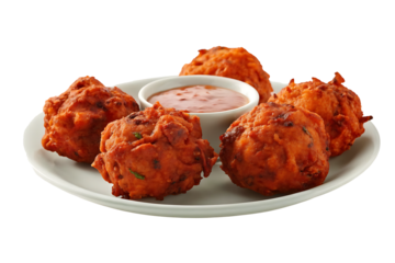pakora delicious india snack on plate isolate on white background PNG.AI GENERATED