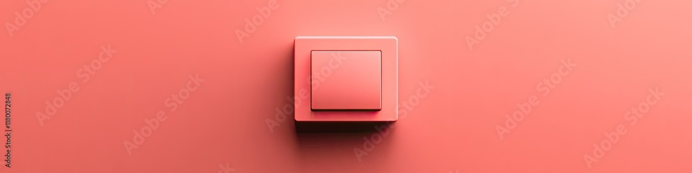 Poster symbolic light switch placed in center of matte coral background with subtle shadows