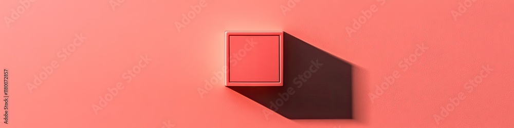 Poster symbolic light switch placed in center of matte coral background with subtle shadows
