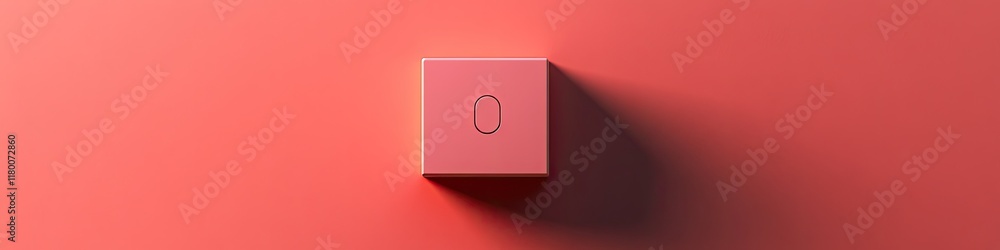 Poster symbolic light switch placed in center of matte coral background with subtle shadows