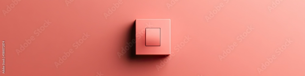 Poster symbolic light switch placed in center of matte coral background with subtle shadows