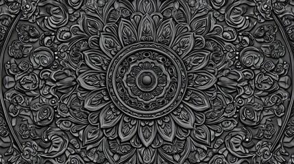 Intricate Black and White Architectural Ornament, Detailed Floral Relief Carving