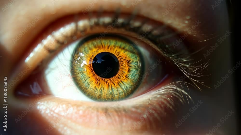 Poster unique close-up view of a human eye displaying vibrant colors and intricate patterns in natural ligh