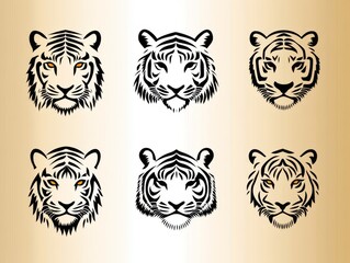 Obraz premium Cartoon illustrations of modern abstract tigers in a cute, minimalistic style