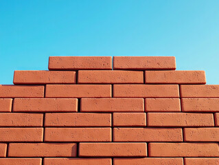 Obraz premium Stacked red bricks forming solid wall against clear blue sky during daylight