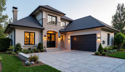 Modern house with elegant design against a landscaped garden