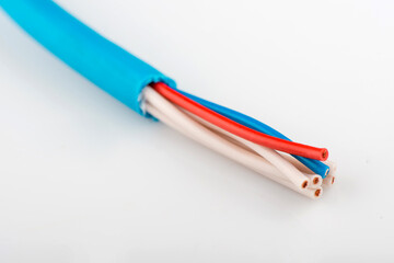 Copper electric cable isolated on white background. Copper electric wires.