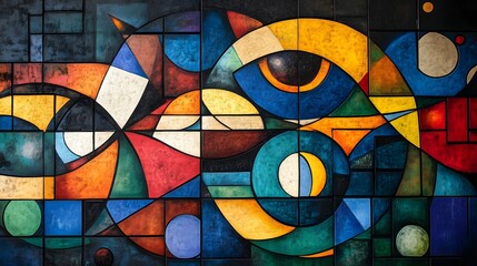 Fototapeta premium Vibrant Geometric Abstract Composition with Colorful Shapes and Patterns