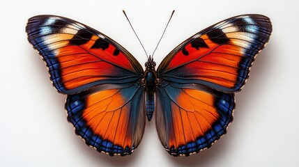 Fototapeta premium Vibrant orange and blue butterfly isolated on white.