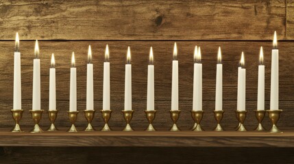 Fototapeta premium Hanukkah Candles on Wooden Background - A Warm and Spiritual Celebration