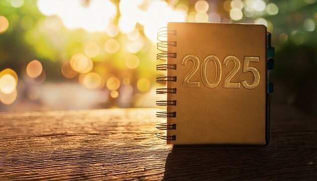 Letreiro 2025 sobre caderno de anota&ccedil;&otilde;es, planejamento - Generated image