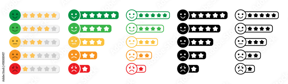 Wall mural rating emoji with star set in different styles for customer experience feedback vector. set of ratin