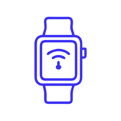 Minimalist line drawing of a smart watch with a wireless signal icon