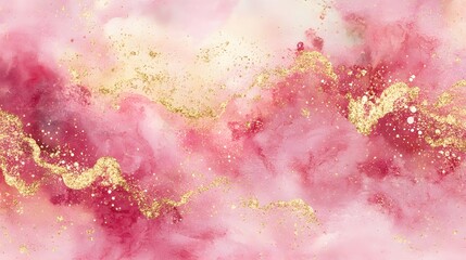Obraz premium Abstract Pink Watercolor Background With Gold Glitter