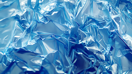 Obraz premium Abstract composition of crumpled clear plastic and blue film sheets creating a textured background for modern design and environmental awareness concepts. Sunwoven. Illustration