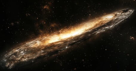 Fototapeta premium A mesmerizing view of a spiral galaxy, swirling with golden hues against a dark backdrop.