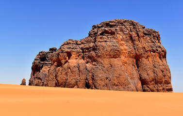 Panorama of the Algerian Sahara with dunes and rock formations