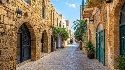 Fototapeta premium Charming Old Town Alleyway with Stone Buildings