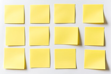 Yellow sticky notes isolated on white background. Top view. Flat lay.
