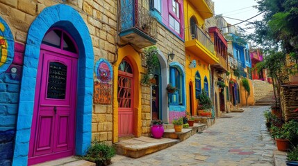 Fototapeta premium Colorful Houses in a Vibrant Mediterranean Town