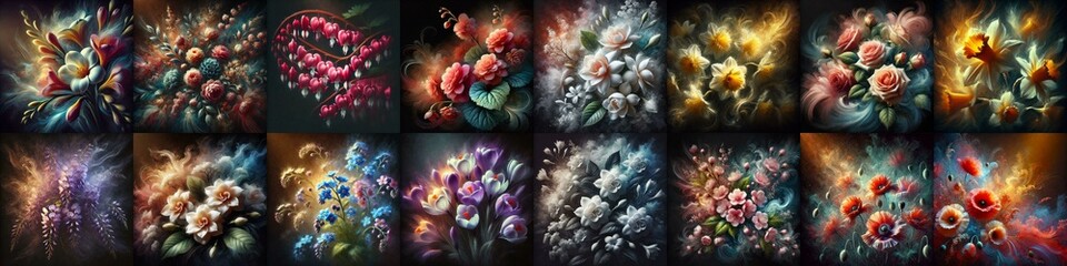 Flowers in light painting style. AI generated illustration