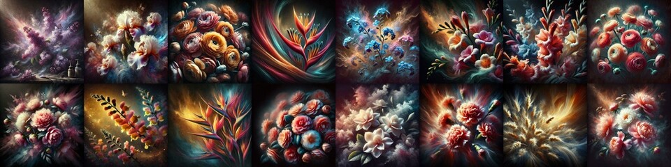 Fototapeta premium Flowers in light painting style. AI generated illustration
