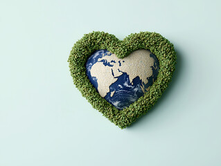 Heart shaped greenery embracing globe symbolizes love for nature and planet well being