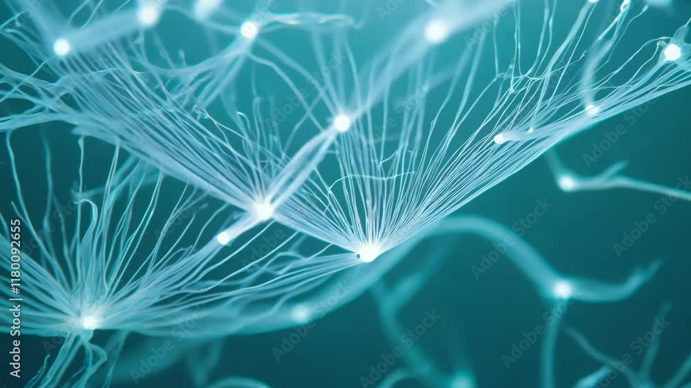 Poster futuristic neural network connections illuminated on a digital interface
