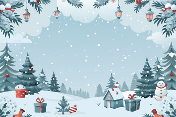 Obraz premium A snowman stands next to a Christmas tree with a cabin in the distance a festive winter wonderland w 