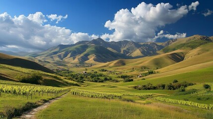 Obraz premium Stunning Mountain Valley Landscape with Vineyards