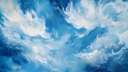 Obraz premium Abstract Blue and White Cloud Swirls Painting