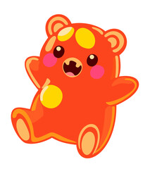 Colorful gummy bear. Jelly bear fruit gummy. Kawaii style. Vector isolated illustration