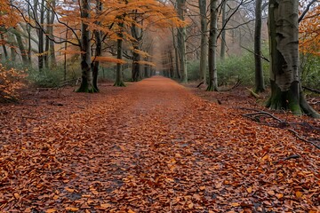 Autumnal Path Through a Canopy of Orange Leaves