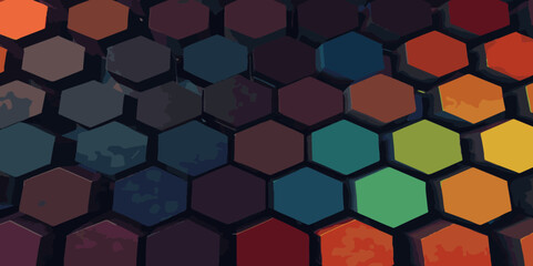 Abstract 3d hexagon gradient colorful pattern with dark and  technology style honeycomb colorful dark texture background. Vector illustration.