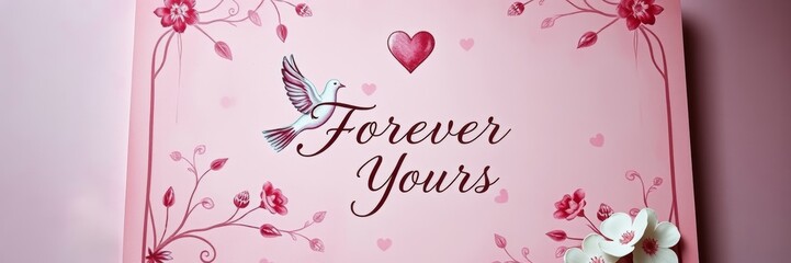 Forever Yours Valentine's Card with Elegant Floral Design and Heart Accents Conveying Love and Affection