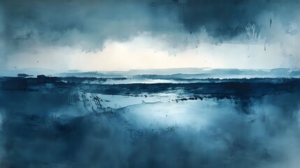 Obraz premium Abstract Blue Landscape Painting Textured Strokes