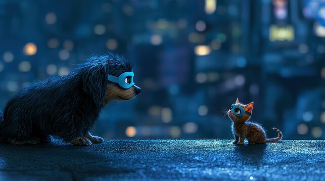   A cat and a dog in a scene from the movie The Secret Life of Walter Mitty