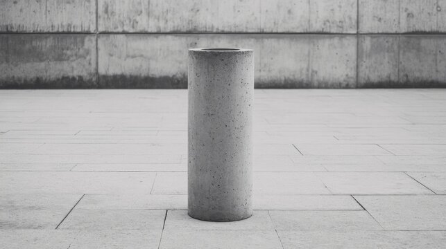 Fototapeta Concrete cylinder bollard on paved ground against a concrete wall.