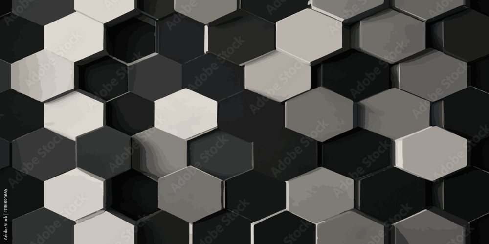 Poster abstract 3d dark hexagonal geometric texture pattern black honeycomb metal hexagon design.