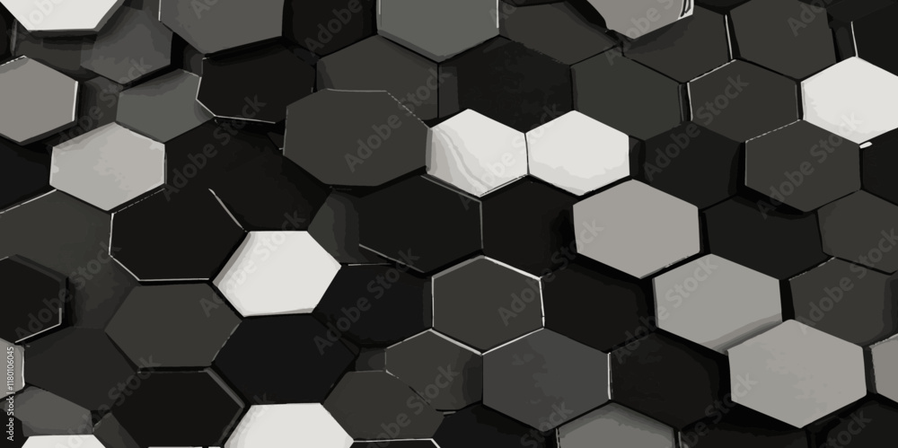 Poster abstract 3d dark hexagonal geometric texture pattern black honeycomb metal hexagon design.
