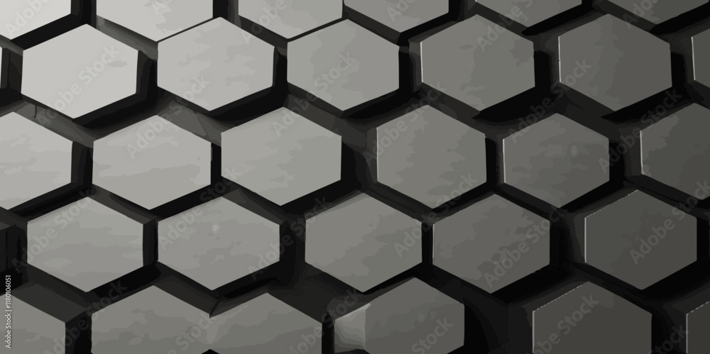 Poster abstract 3d dark hexagonal geometric texture pattern black honeycomb metal hexagon design.