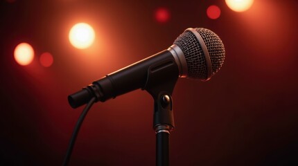 Obraz premium Vintage Vibes: Retro Microphone in Warm Lights. Golden Era: Classic Microphone and Warm Glow. Vintage Vibes: Retro Microphone in Warm Lights.