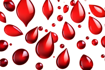 Realistic Fake Blood Drops Isolated on Transparent Background for Halloween or Horror Themes